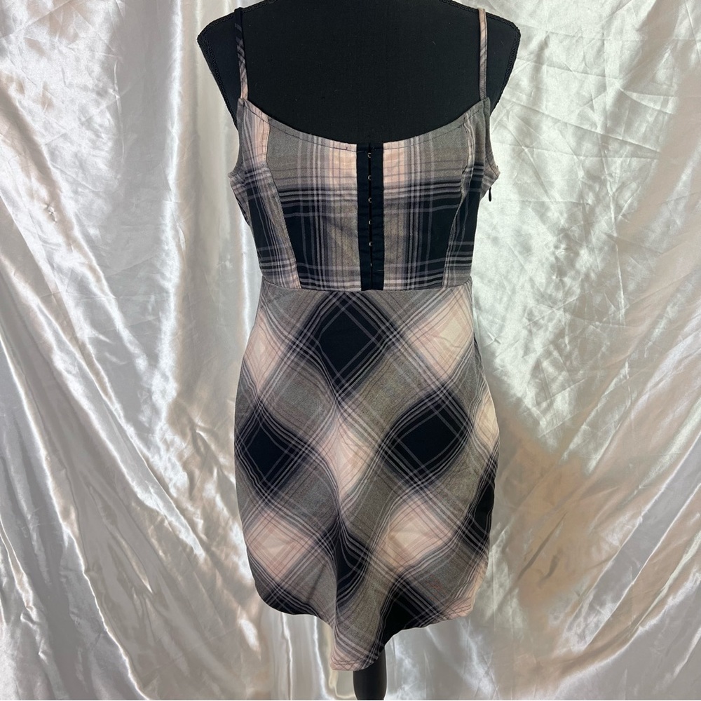 UO Grunge Pink Plaid Mini Dress L